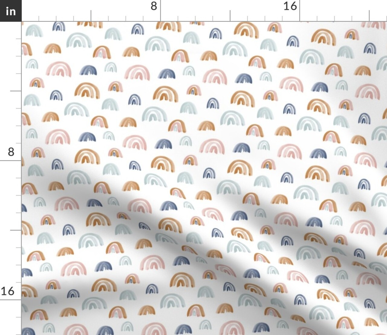 Earth Tones Watercolor Rainbows Pink Blue Teal Nursery Gender Neutral Custom Printed Fabric by Spoonflower Various Fabrics by the Yard or Fat Quarter